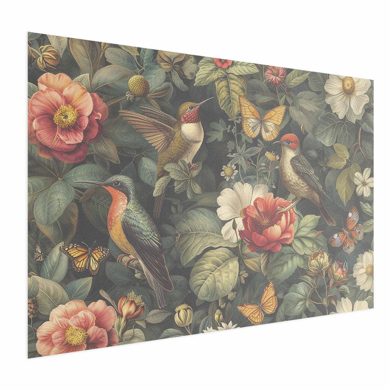 Vintage Flowers Birds and Butterflies Poster