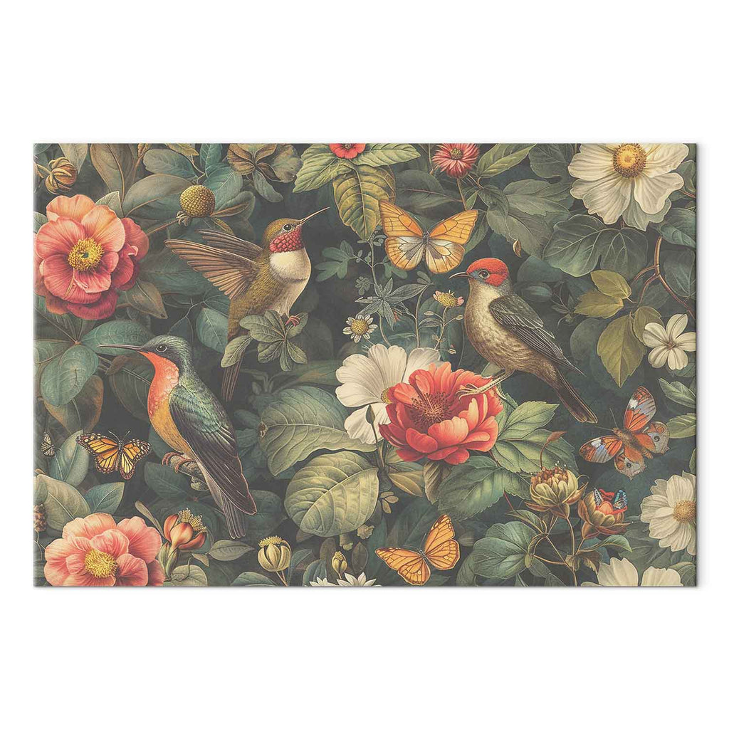 Vintage Flowers Birds and Butterflies Canvas Print
