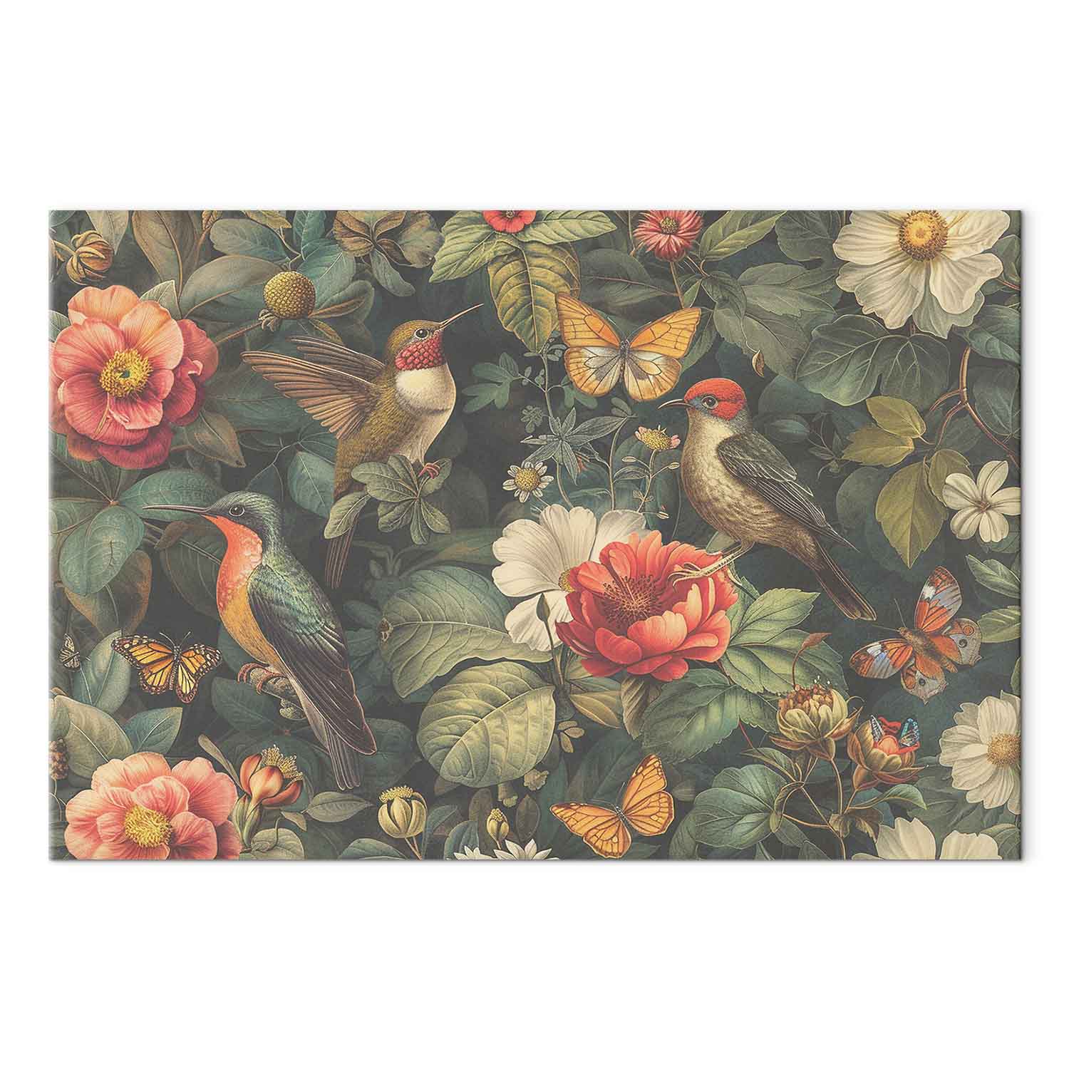 Vintage Flowers Birds and Butterflies Canvas Print