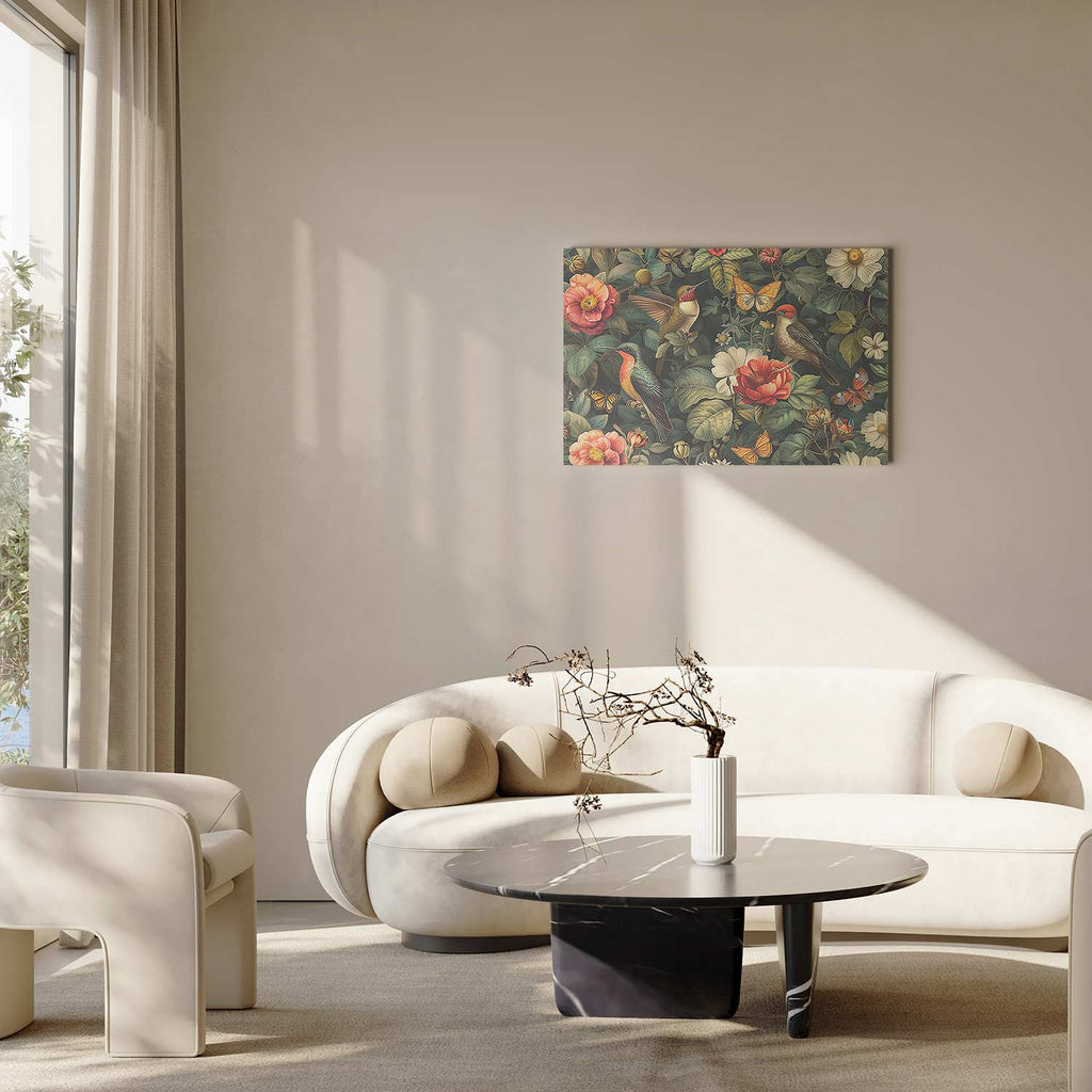 Vintage Flowers Birds and Butterflies Canvas Print