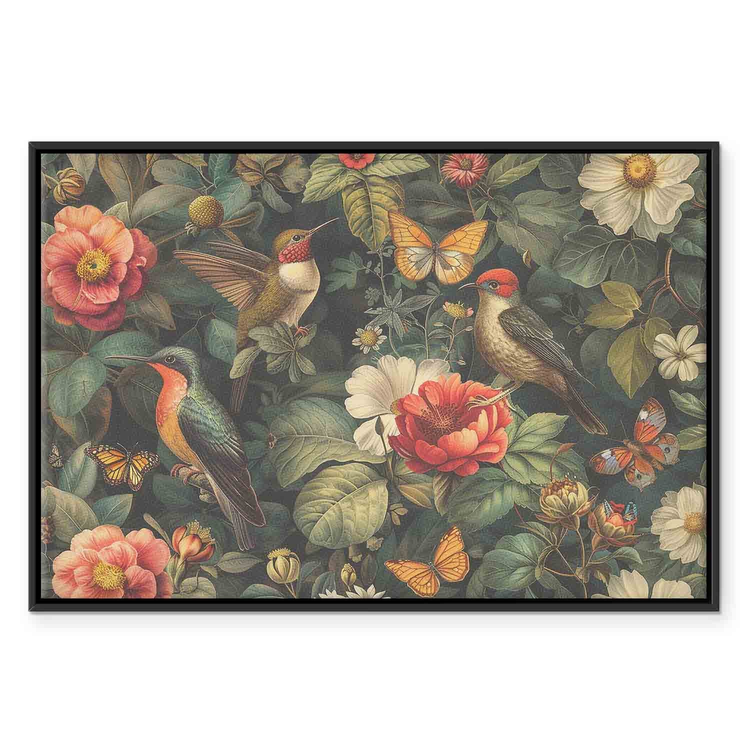 Vintage Flowers Birds and Butterflies Canvas Print