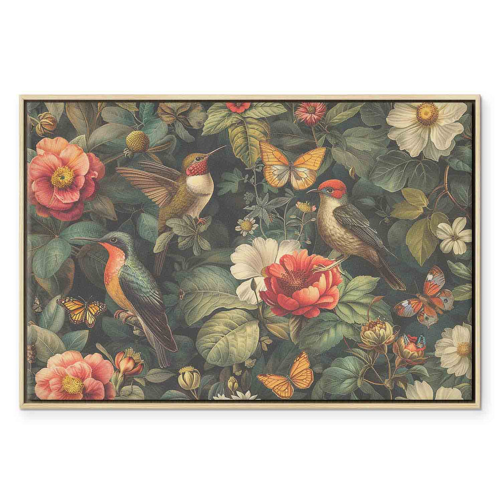 Vintage Flowers Birds and Butterflies Canvas Print
