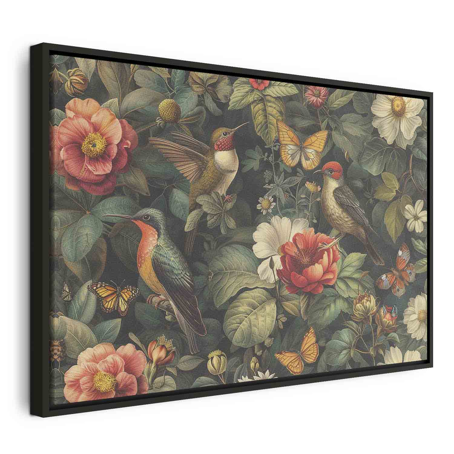 Vintage Flowers Birds and Butterflies Canvas Print