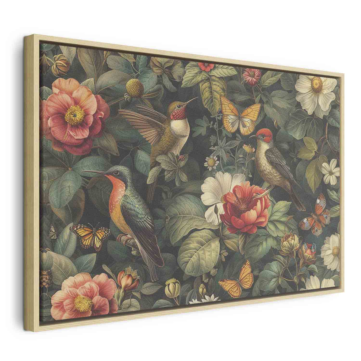 Vintage Flowers Birds and Butterflies Canvas Print