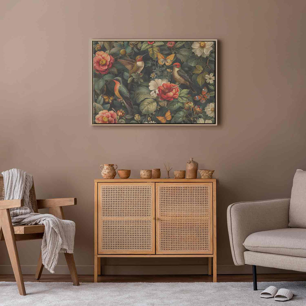 Vintage Flowers Birds and Butterflies Canvas Print