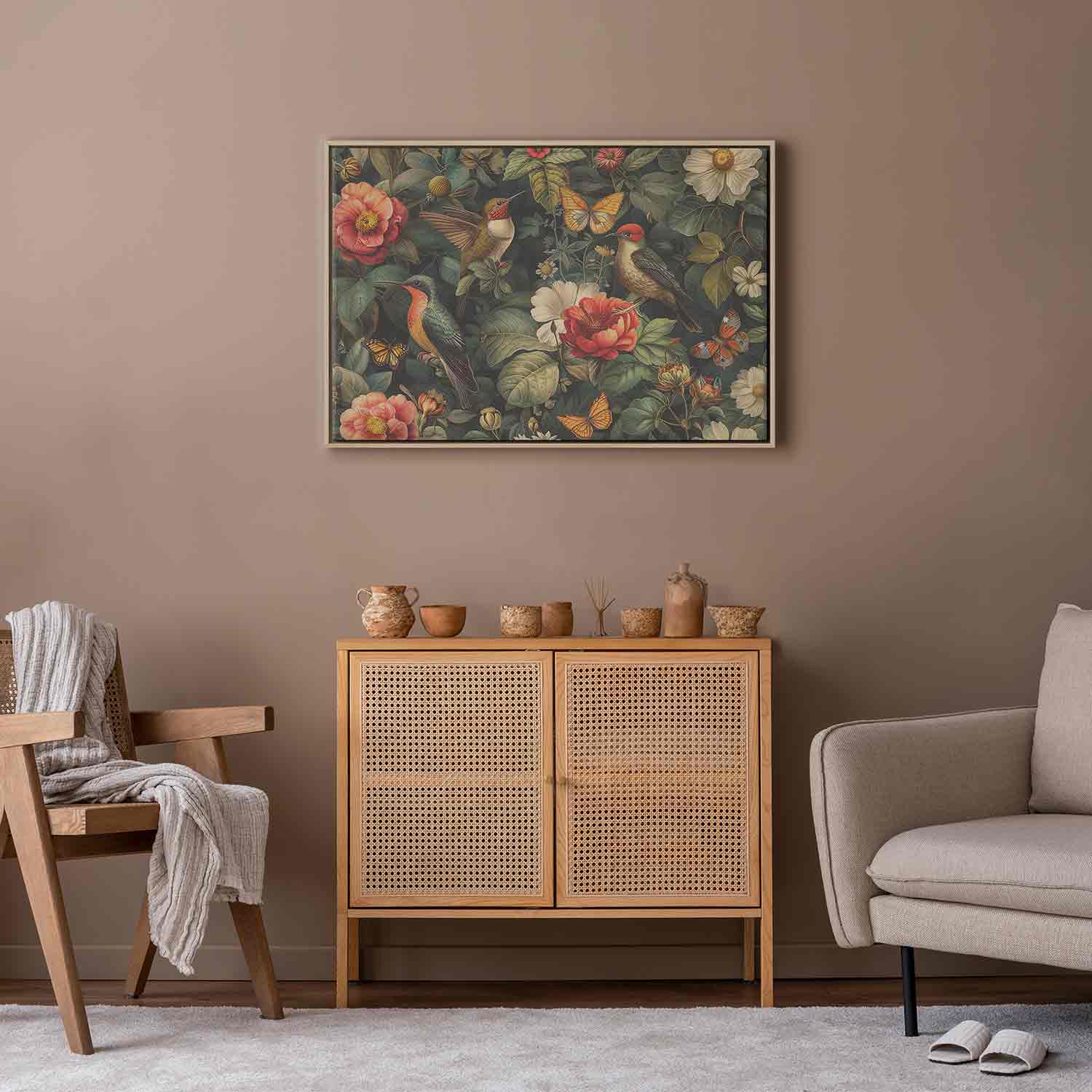 Vintage Flowers Birds and Butterflies Canvas Print