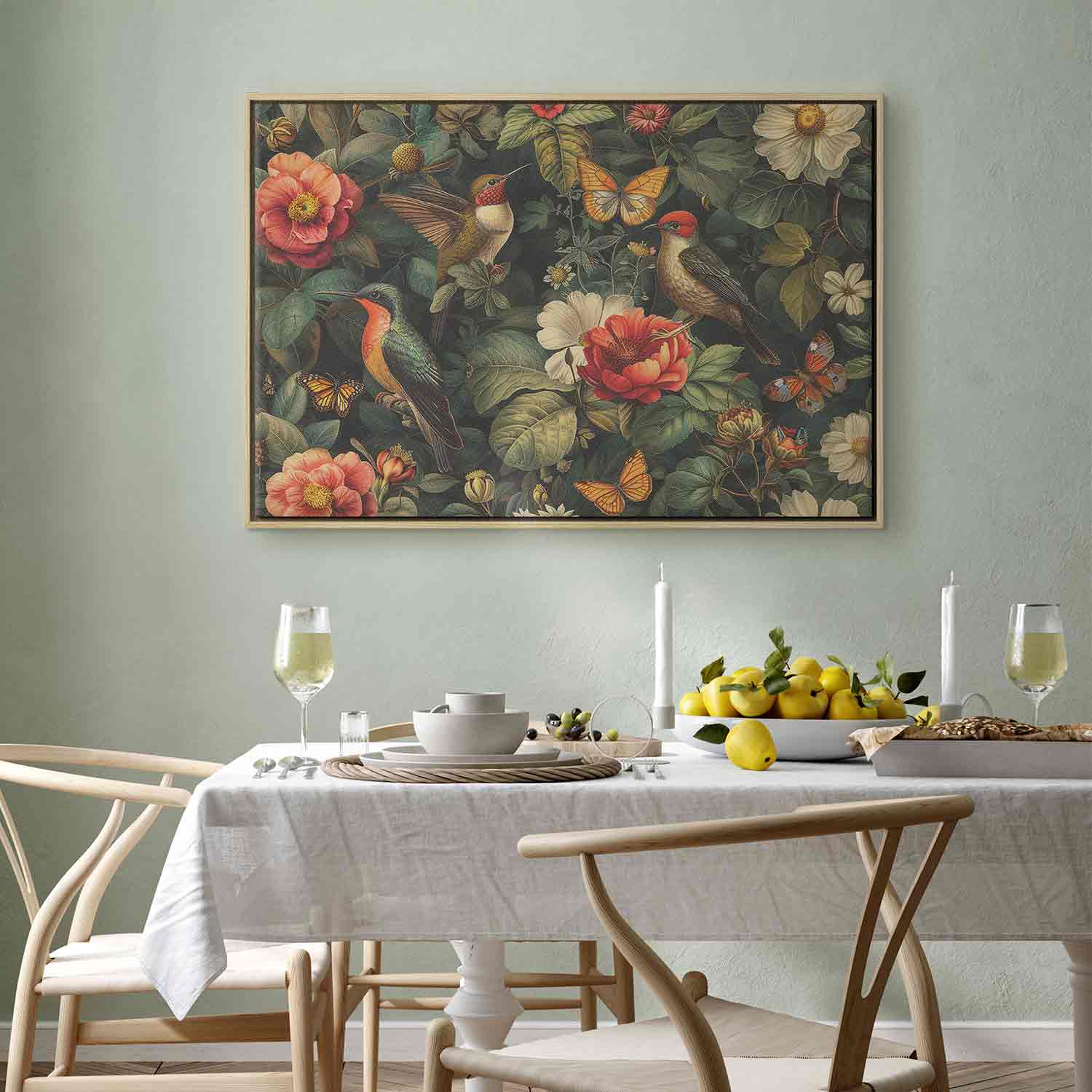 Vintage Flowers Birds and Butterflies Canvas Print