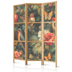 Japanese Room Divider - In the Botanical Garden - Flowers Birds and Butterflies - Colorful Illustration
