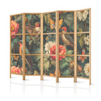 Japanese Room Divider - Botanical Garden Flowers Birds and Butterflies - Colorful Illustration