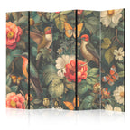 Room Divider - Botanical Garden Flowers Birds and Butterflies - Colorful Illustration