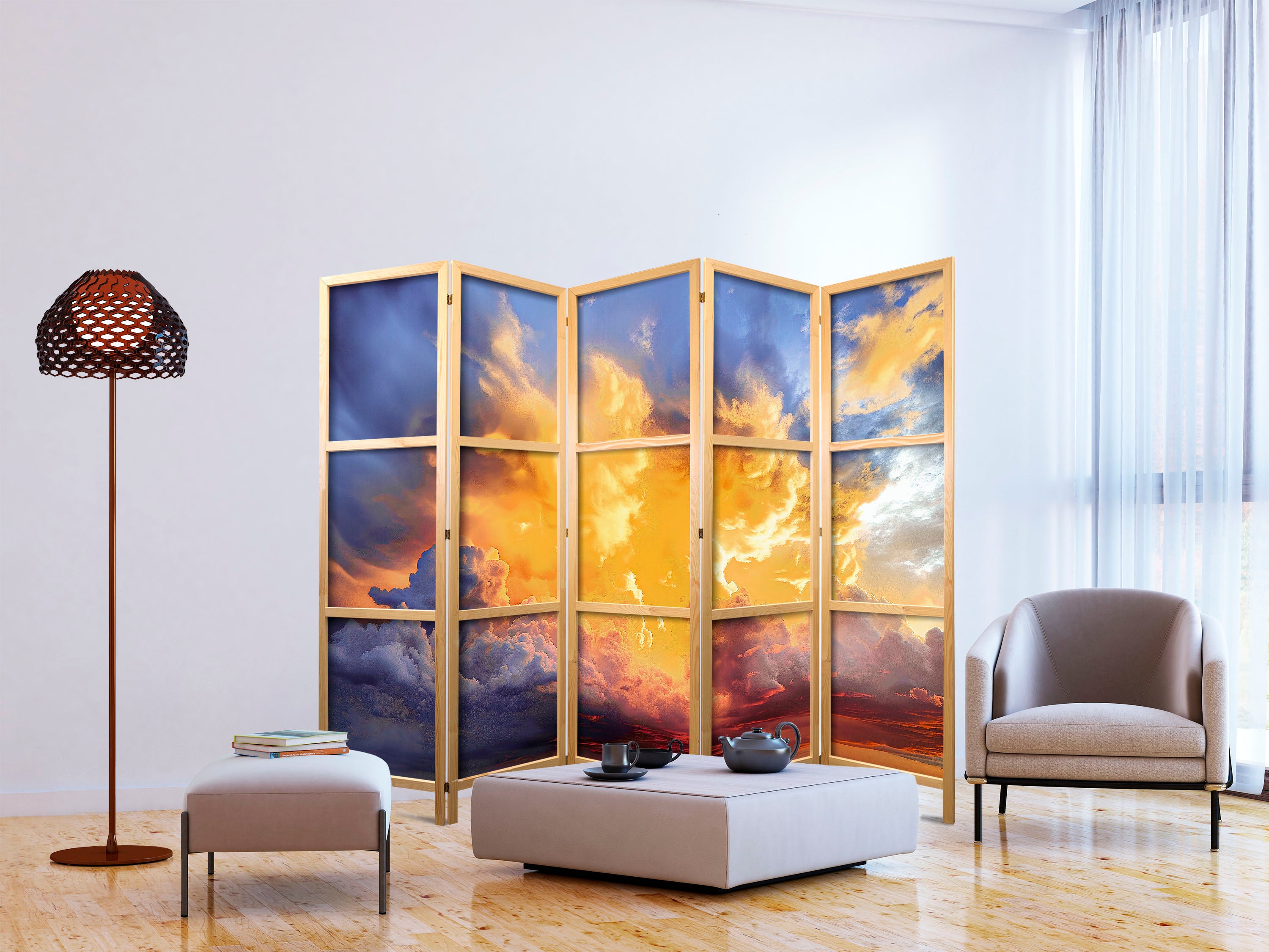 Japanese Room Divider - Beautiful Sunset Clouds in Warm Shades