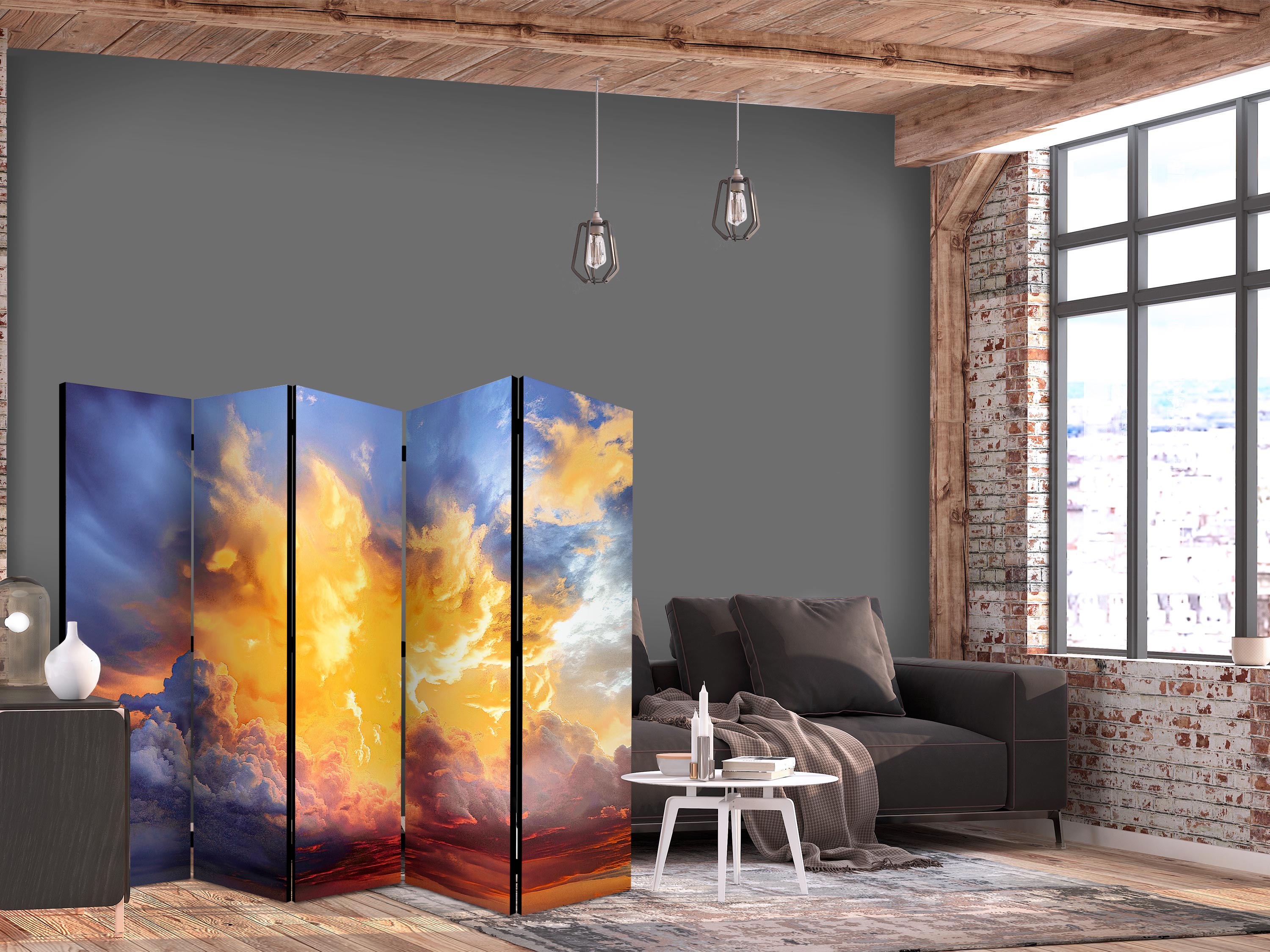 Room Divider with Sunset Clouds in Warm Tones