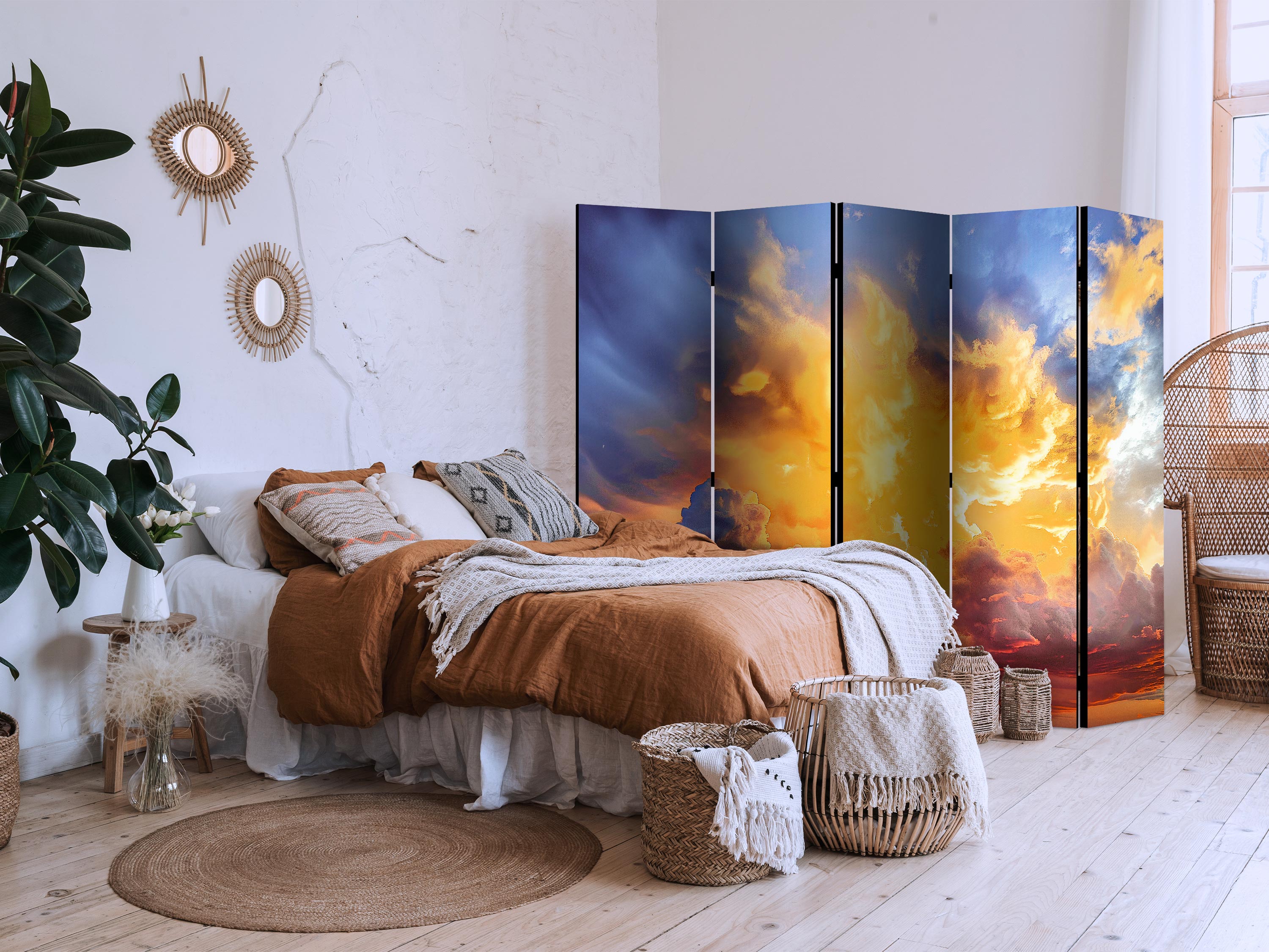 Room Divider with Sunset Clouds in Warm Tones