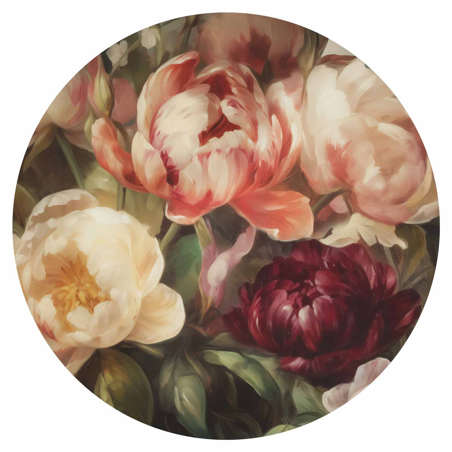 Charismatic Peonies Floral Round Wall Mural