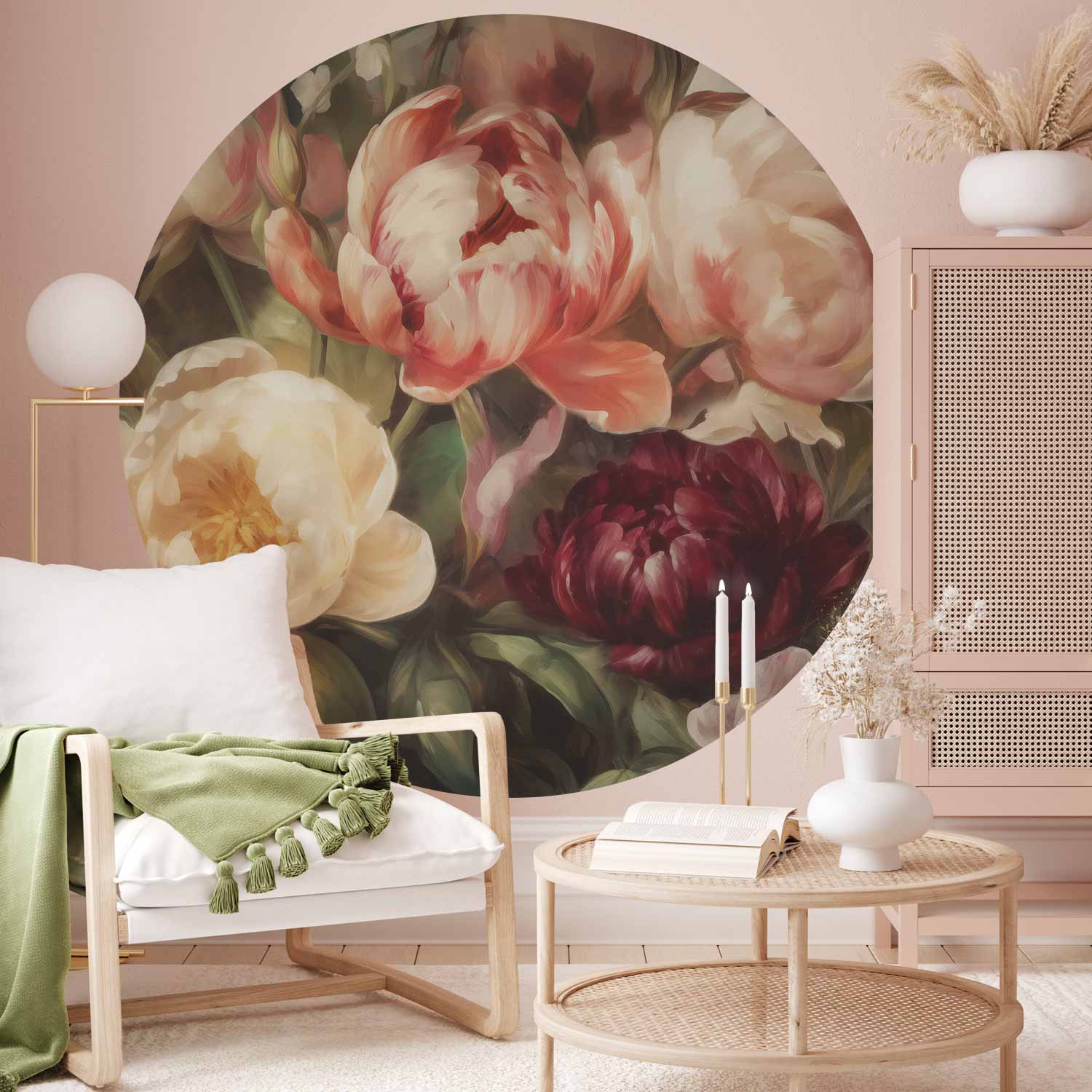 Charismatic Peonies Floral Round Wall Mural