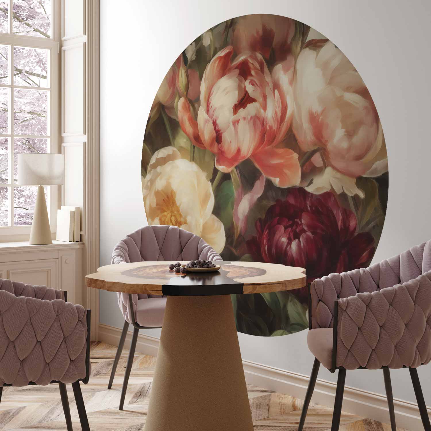 Charismatic Peonies Floral Round Wall Mural