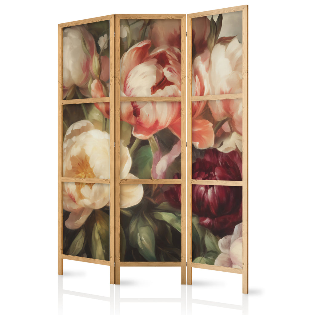 Japanese Room Divider with Blooming Peonies