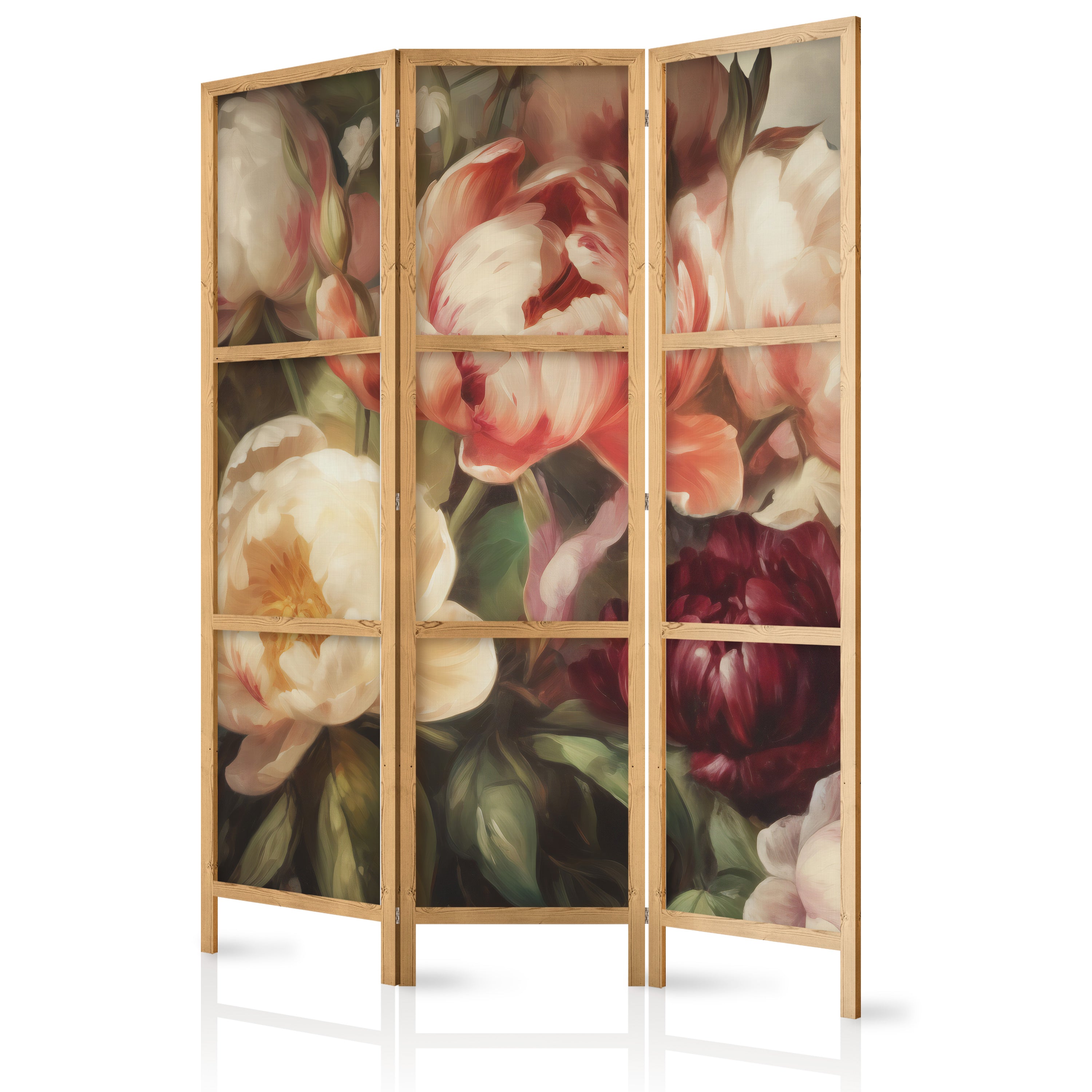 Japanese Room Divider with Blooming Peonies