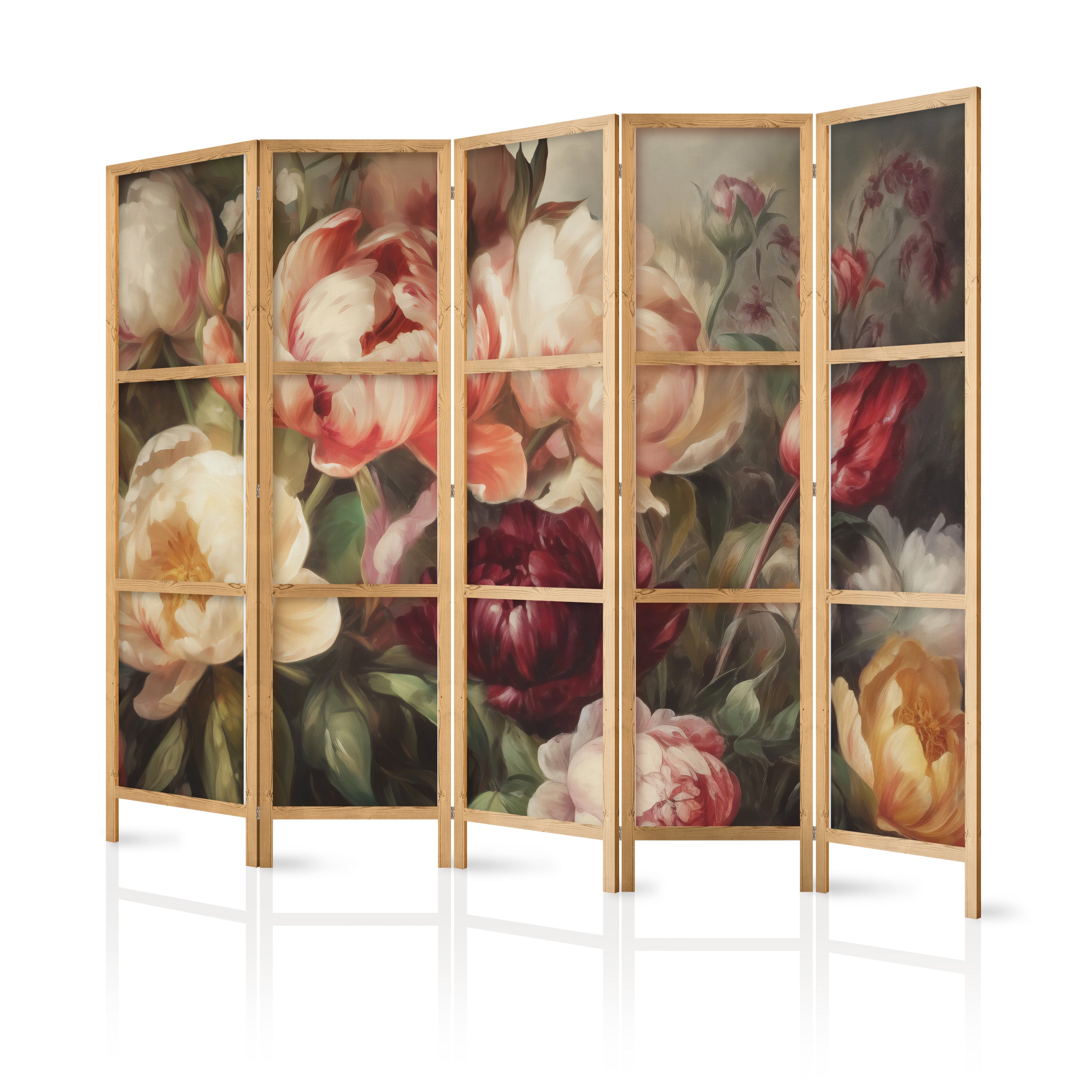 Japanese Room Divider - Blooming Peonies in Sunlight