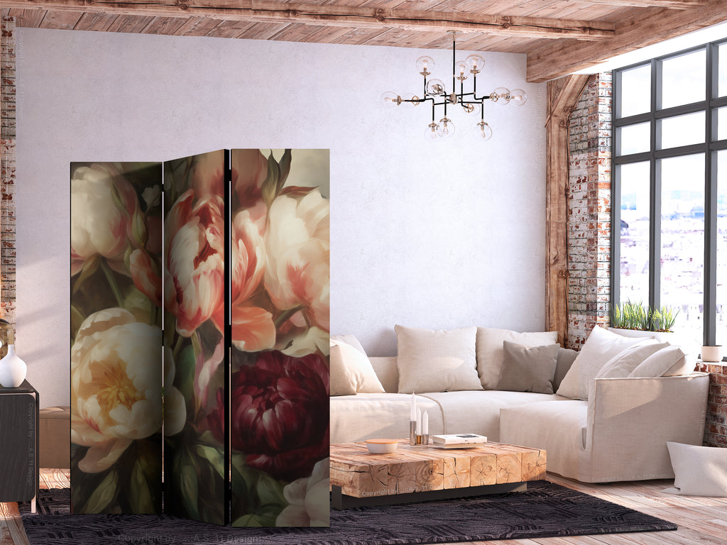 Room Divider Blooming Peonies Multicoloured
