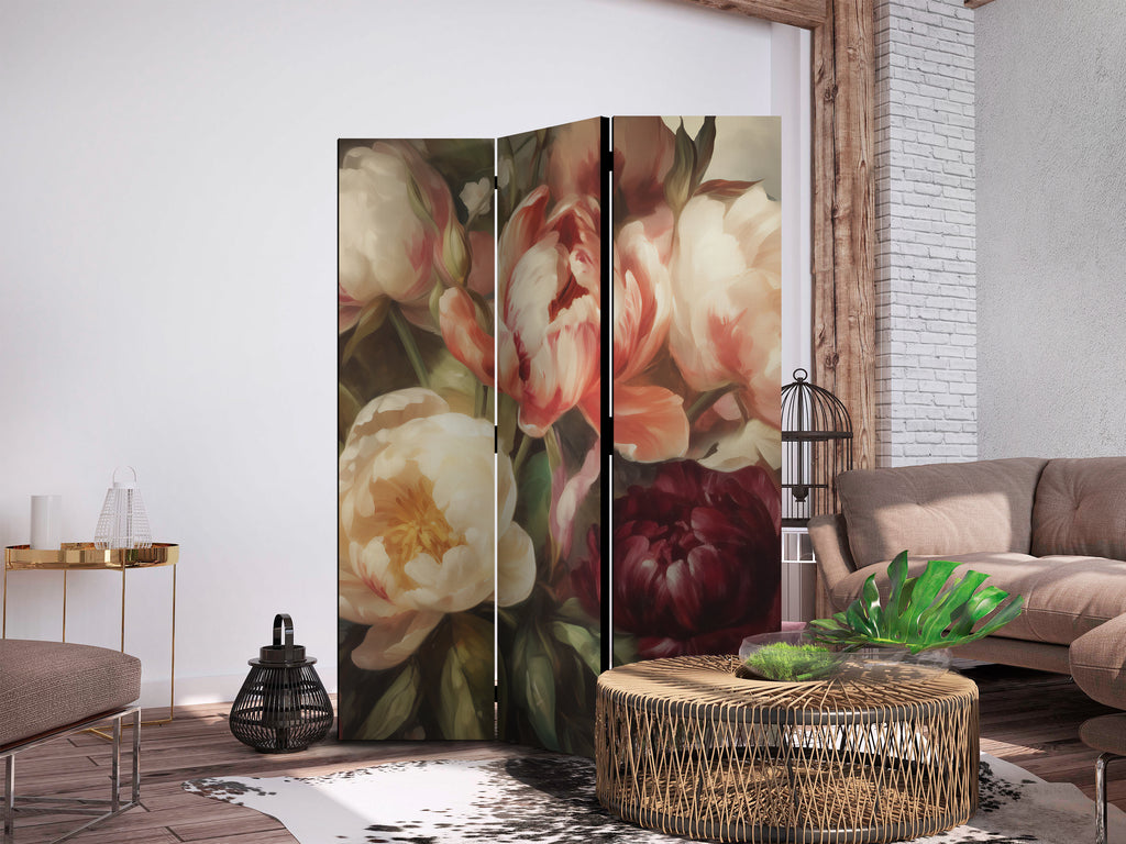 Room Divider Blooming Peonies Multicoloured