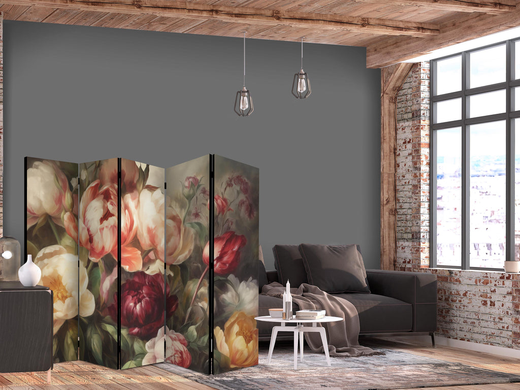 Room Divider Blooming Peonies Floral Screen