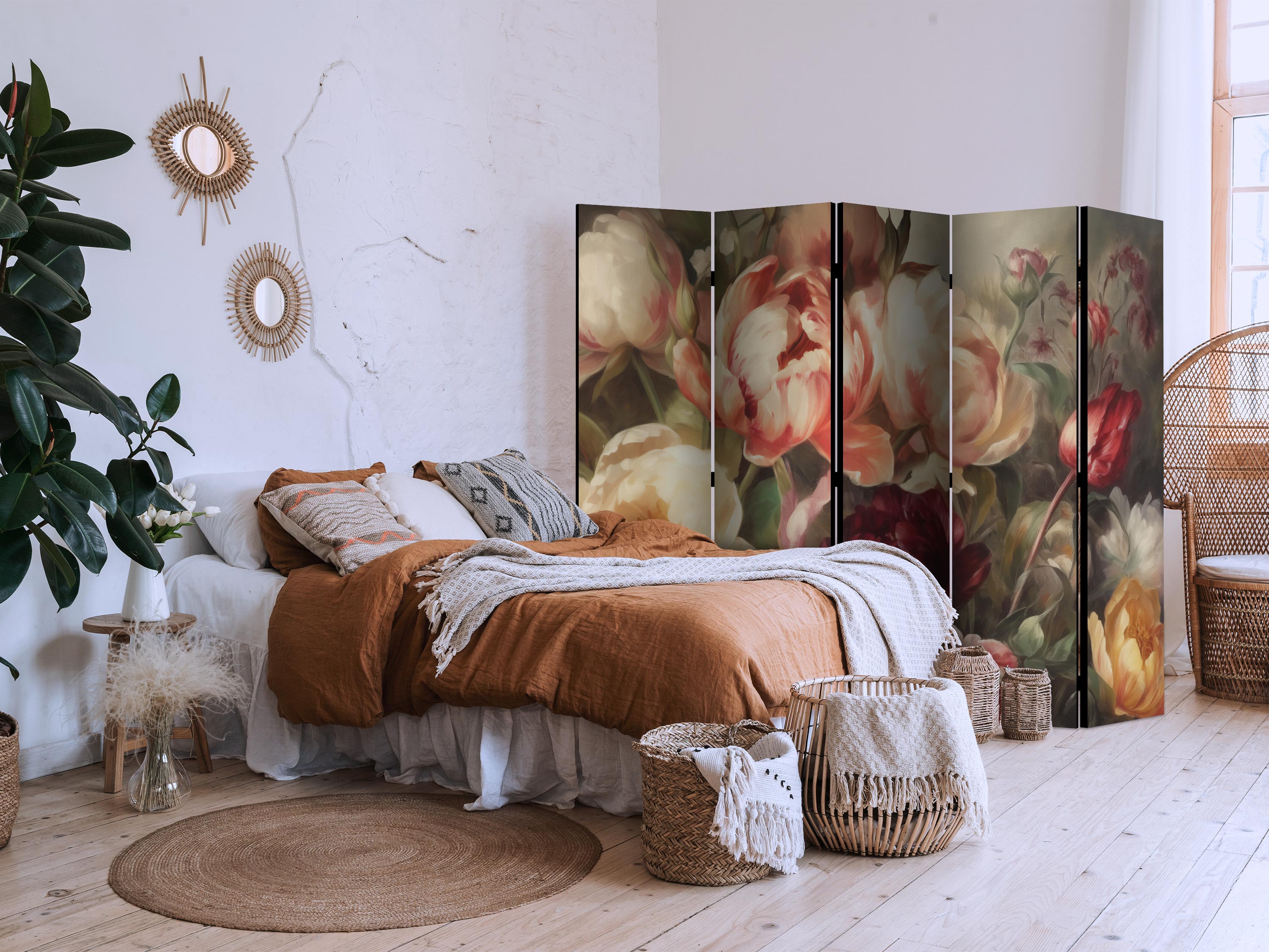 Room Divider Blooming Peonies Floral Screen
