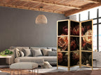 Japanese Room Divider - Magnificent Tulips - Bouquet of Flowers in Red and White on a Black Background