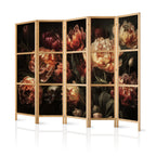 Japanese Room Divider with Tulips - Red & White Bouquet on Black