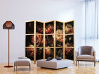 Japanese Room Divider with Tulips - Red & White Bouquet on Black
