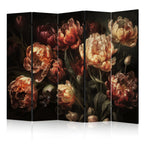 Room Divider Tulips - 5-Panel Floral Art on Black