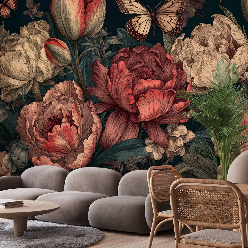 Turquoise Floral Wall Mural