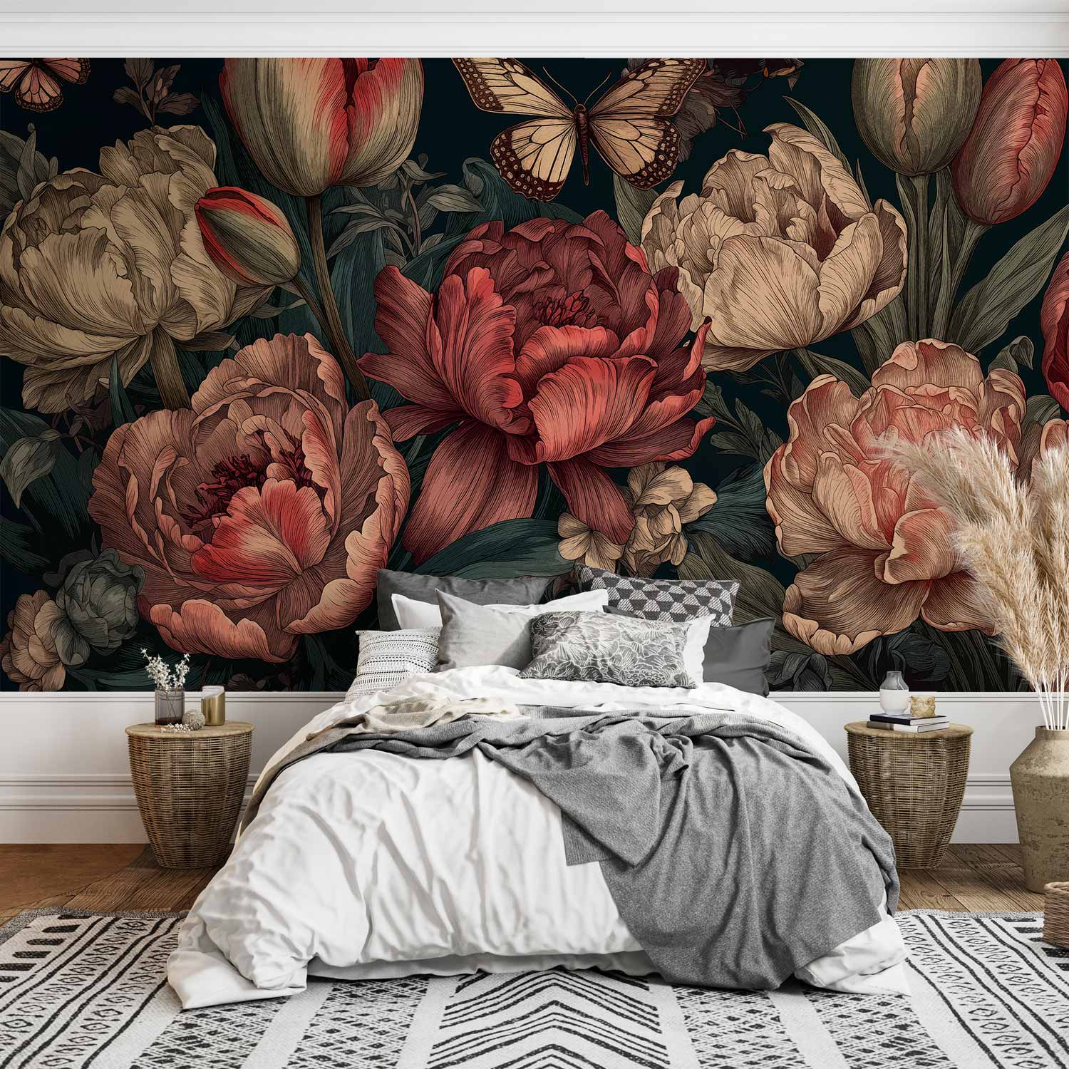 Turquoise Floral Wall Mural