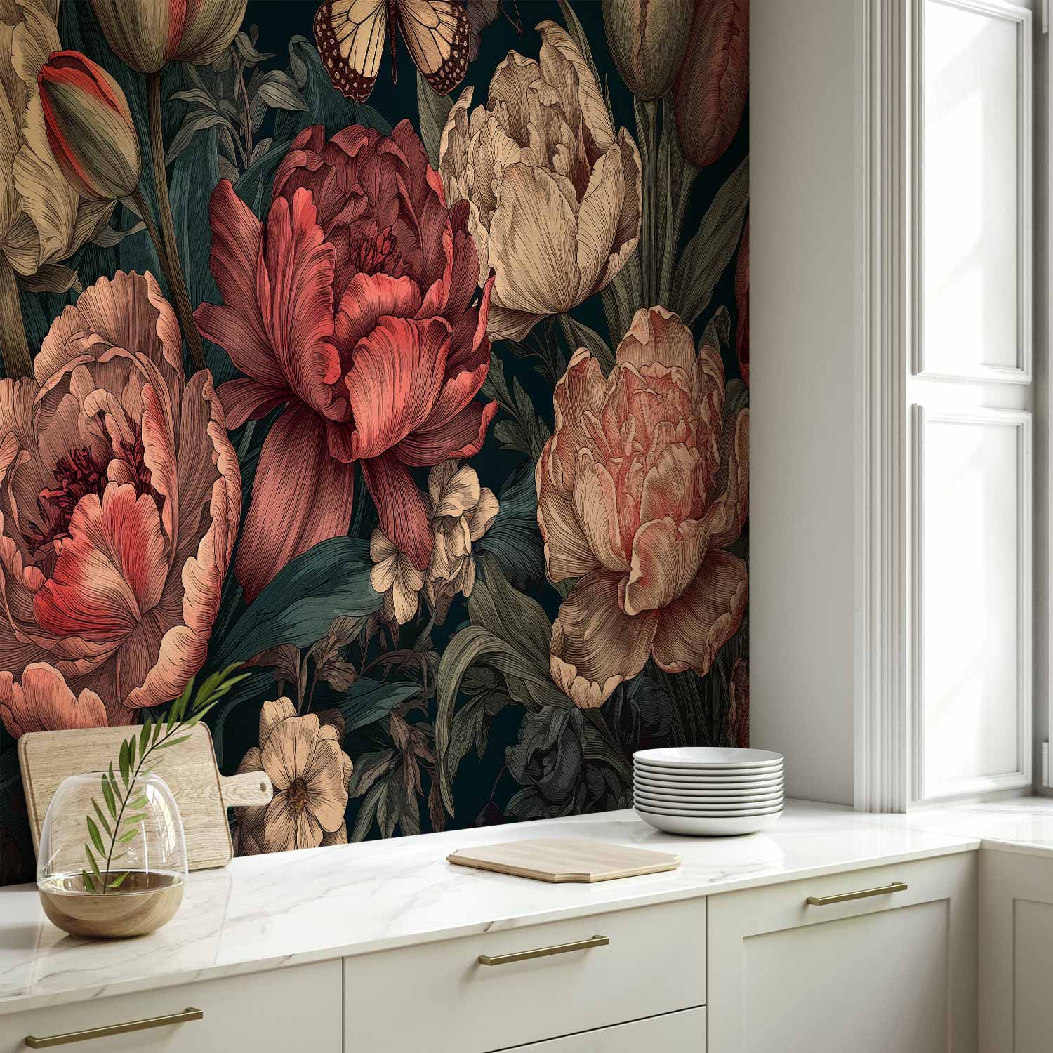 Turquoise Floral Wall Mural