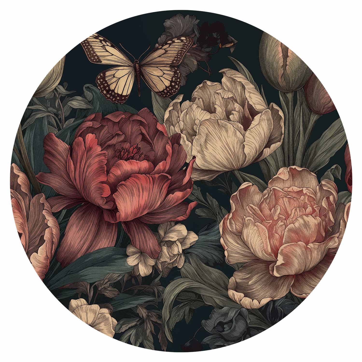 Turquoise Floral Round Wall Mural