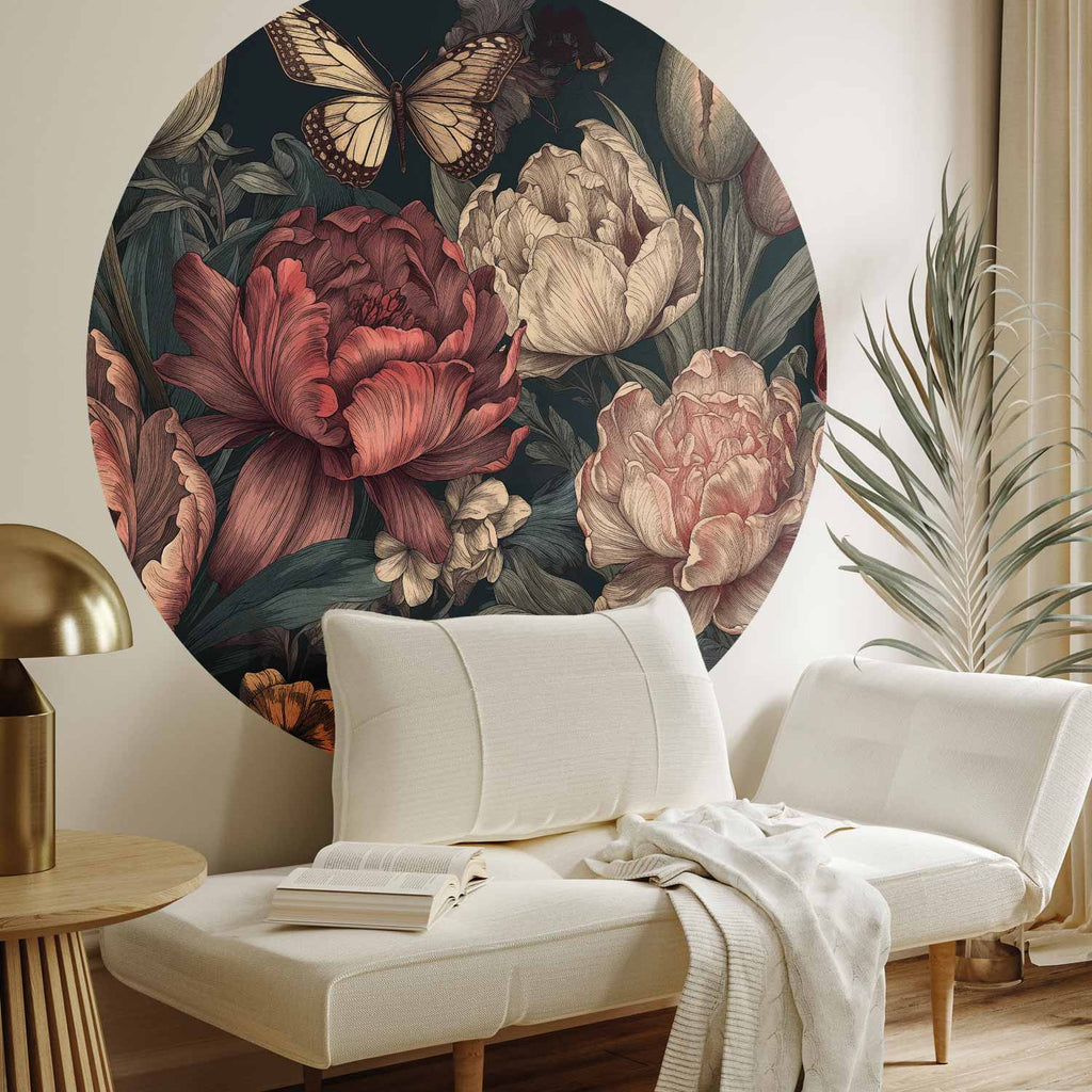 Turquoise Floral Round Wall Mural