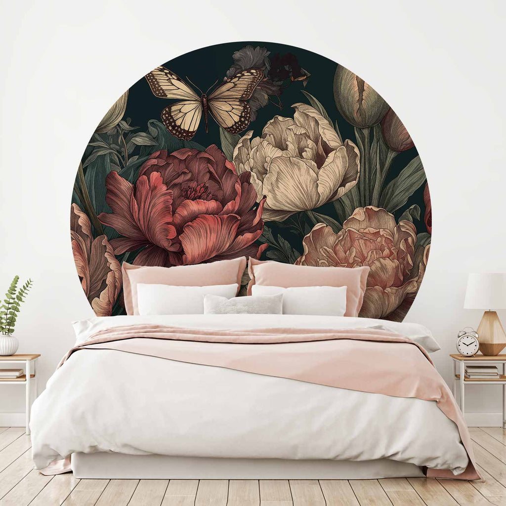 Turquoise Floral Round Wall Mural