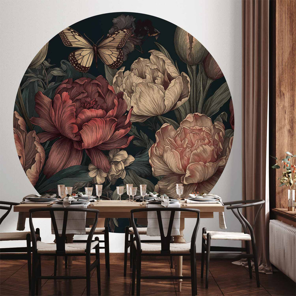 Turquoise Floral Round Wall Mural