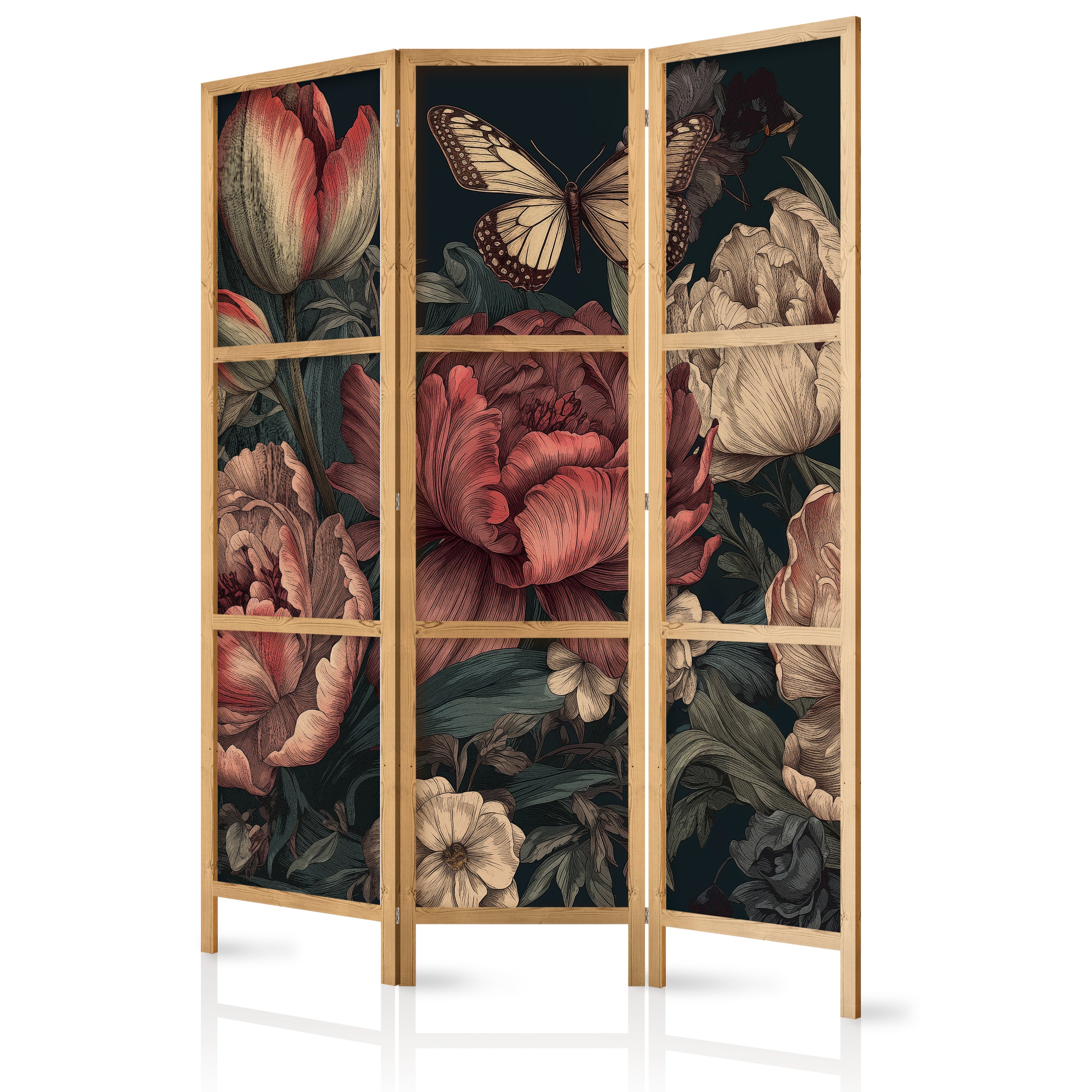 Floral Illustration Room Divider with Turquoise Backdrop