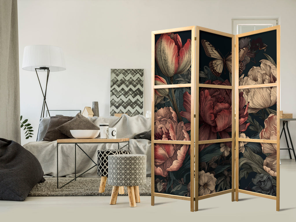 Floral Illustration Room Divider with Turquoise Backdrop