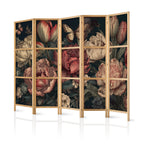 Japanese Room Divider - Floral Illustration Turquoise