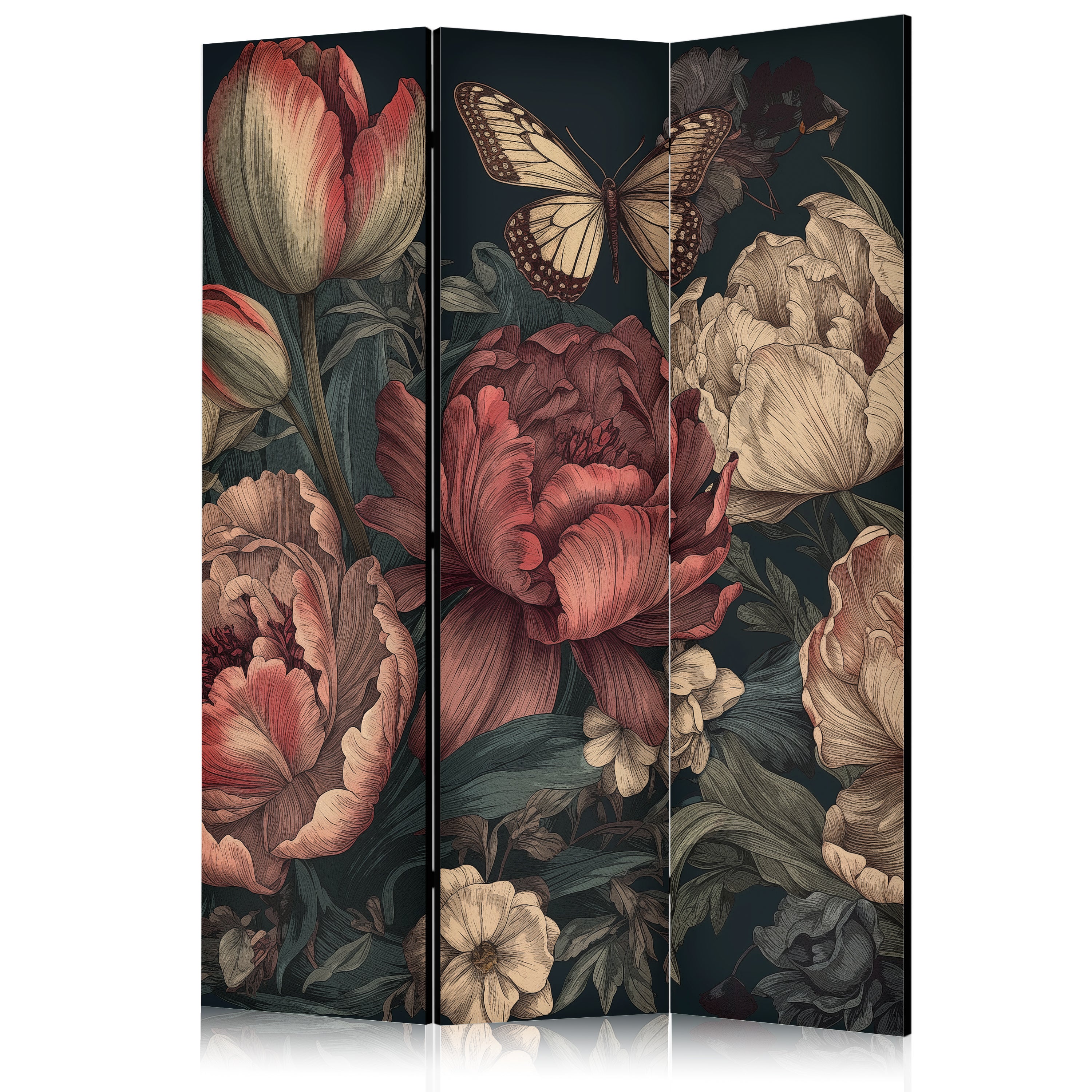 Room Divider - Floral Illustration - Magnificent Flower Buds on Turquoise Background