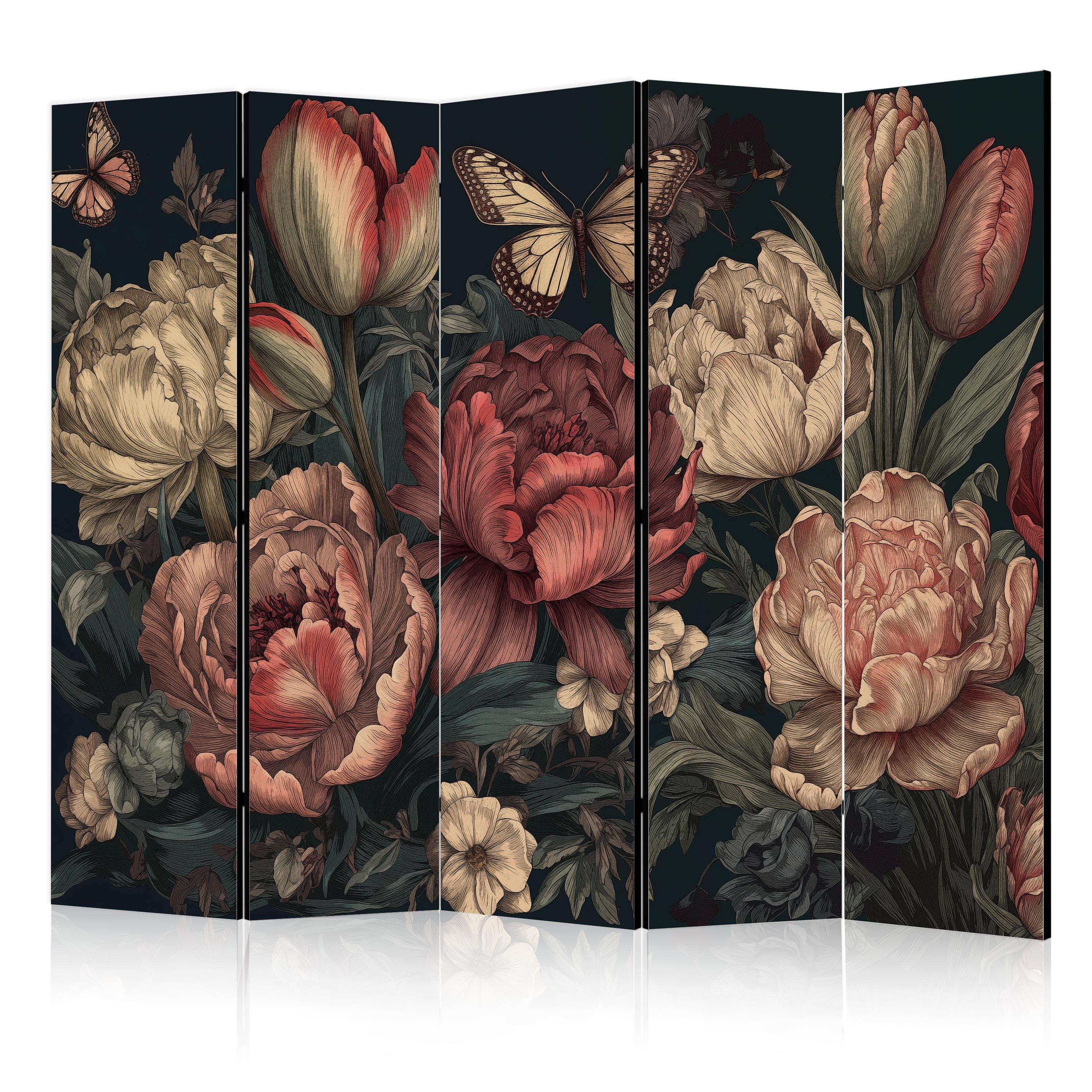 Room Divider with Floral Illustration - Turquoise Backdrop