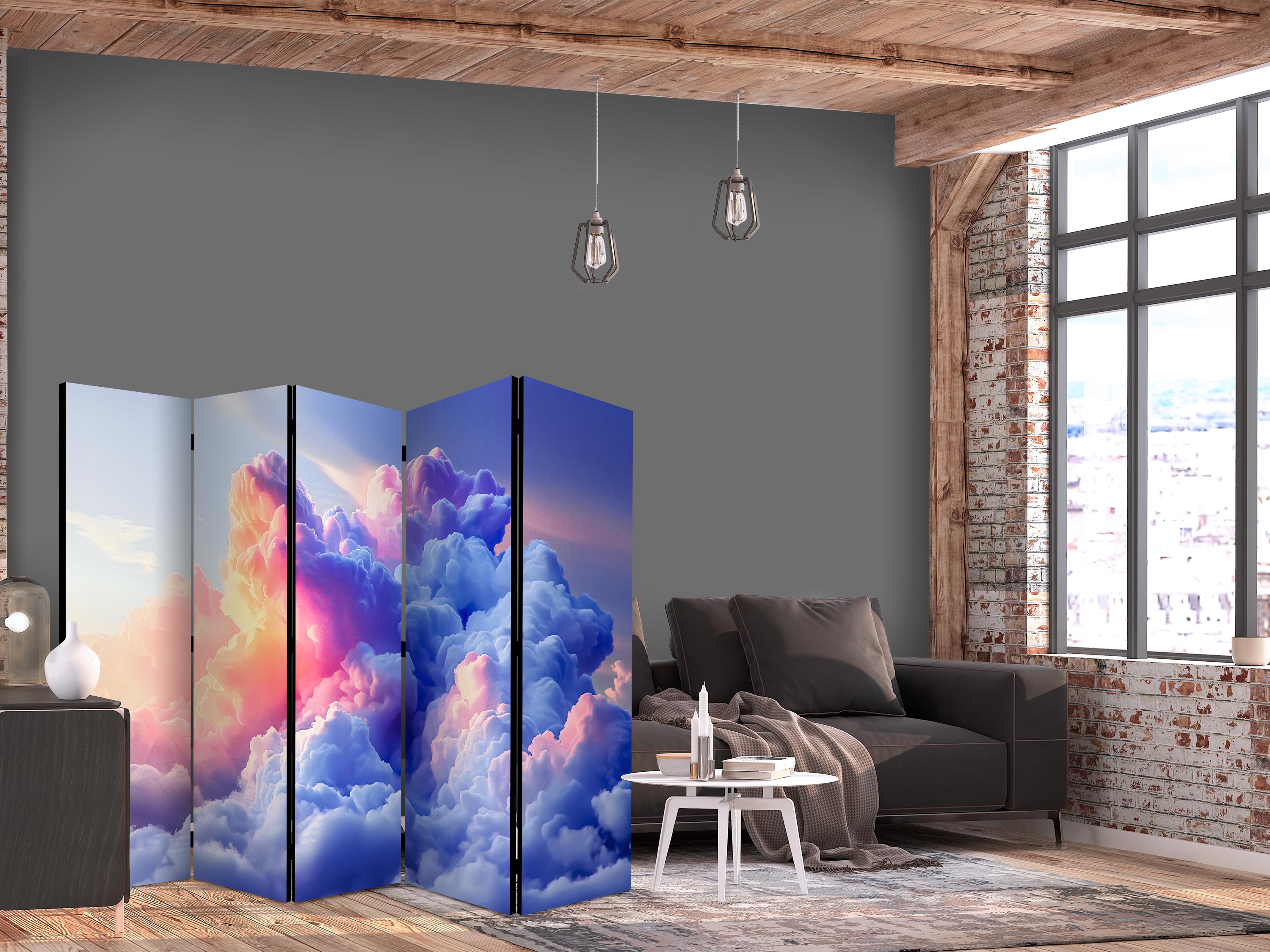 Room Divider with Clouds Painting - Dawn Sky Artwork