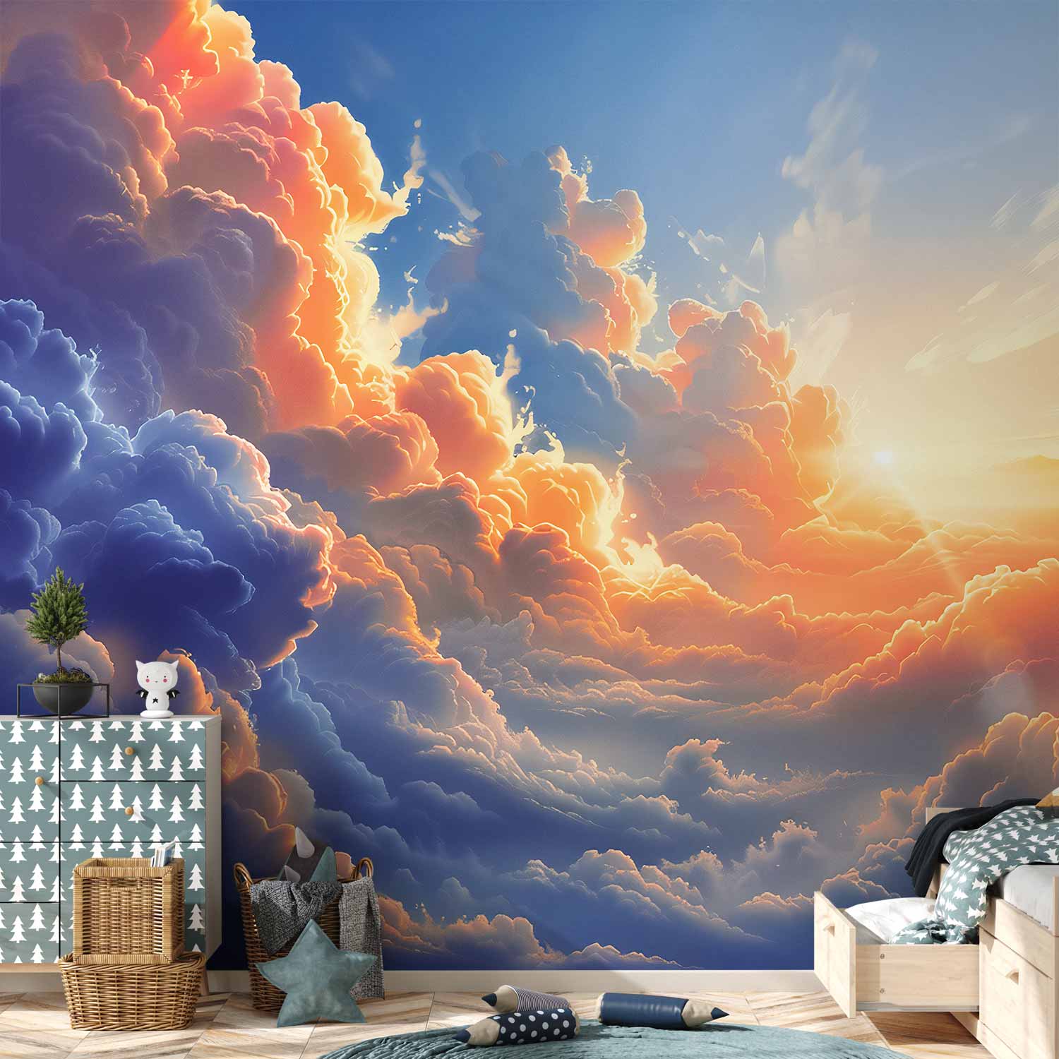 Sunset Over Cloudy Sea Multicolor Wall Mural