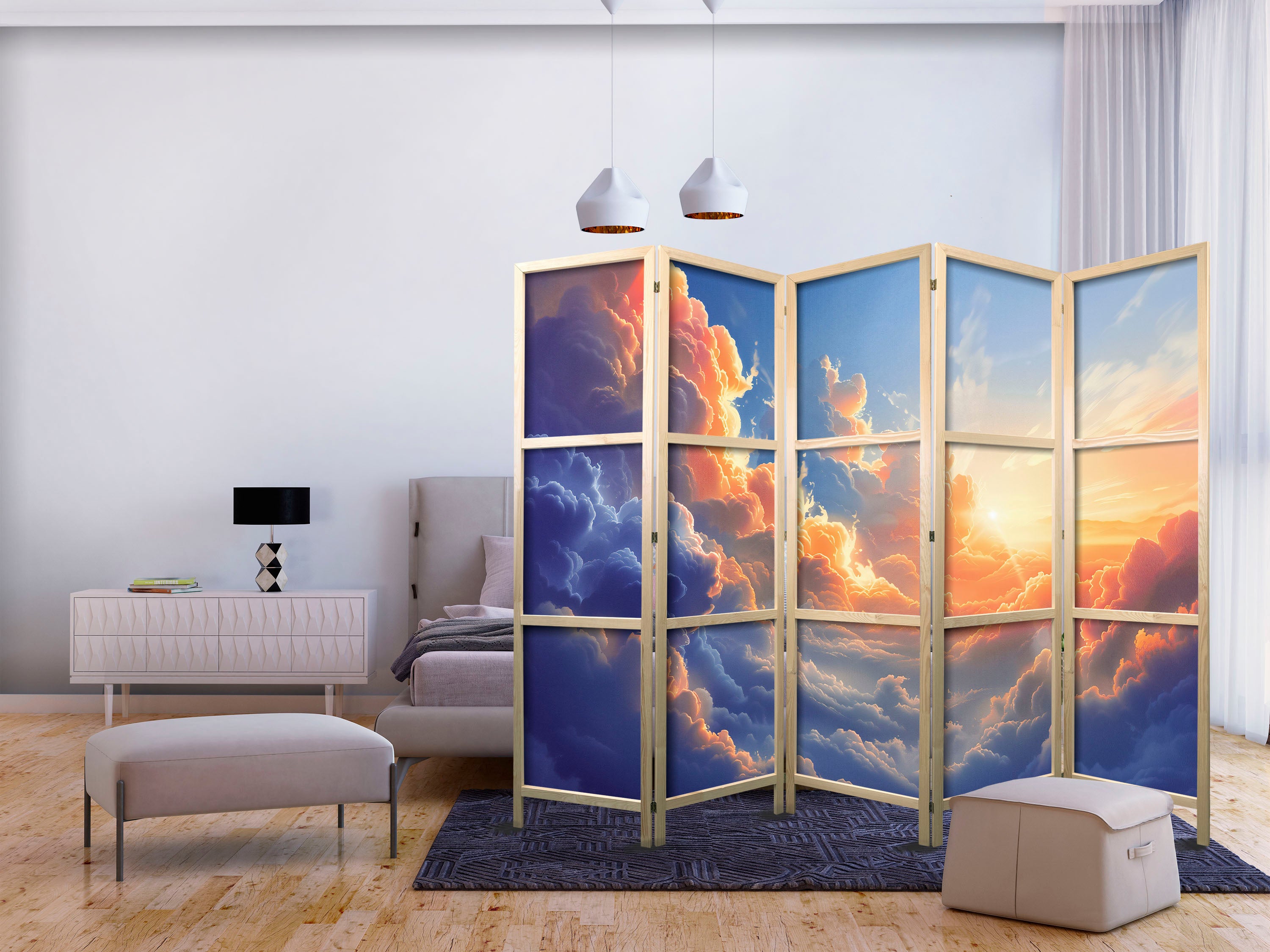 Japanese Room Divider - Sunset Over a Cloudy Sea