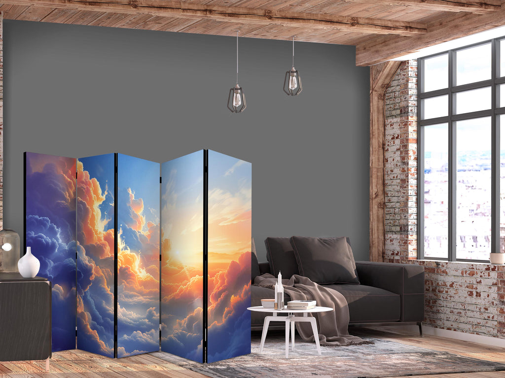 Room Divider - Sunset Over a Cloudy Sea: 5-Panel Landscape