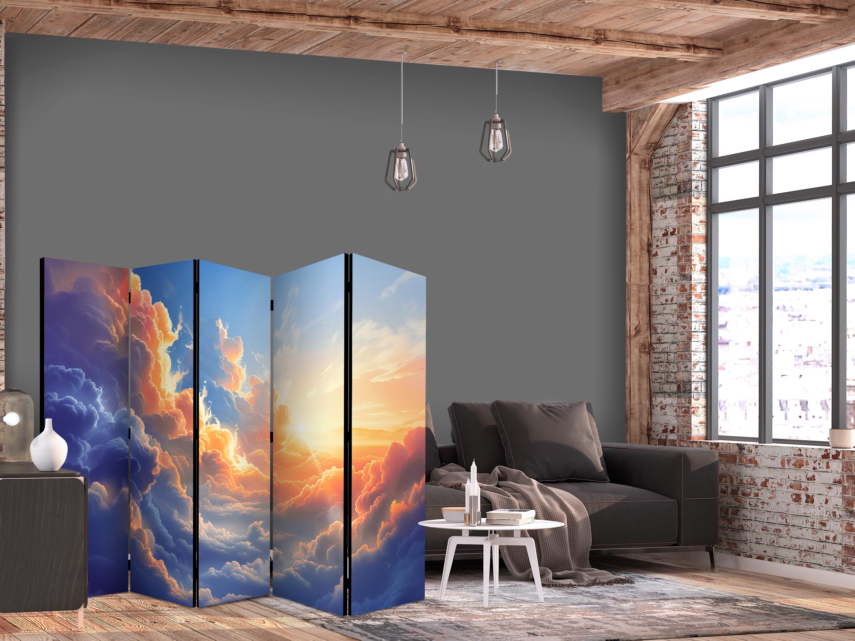Room Divider - Sunset Over a Cloudy Sea: 5-Panel Landscape