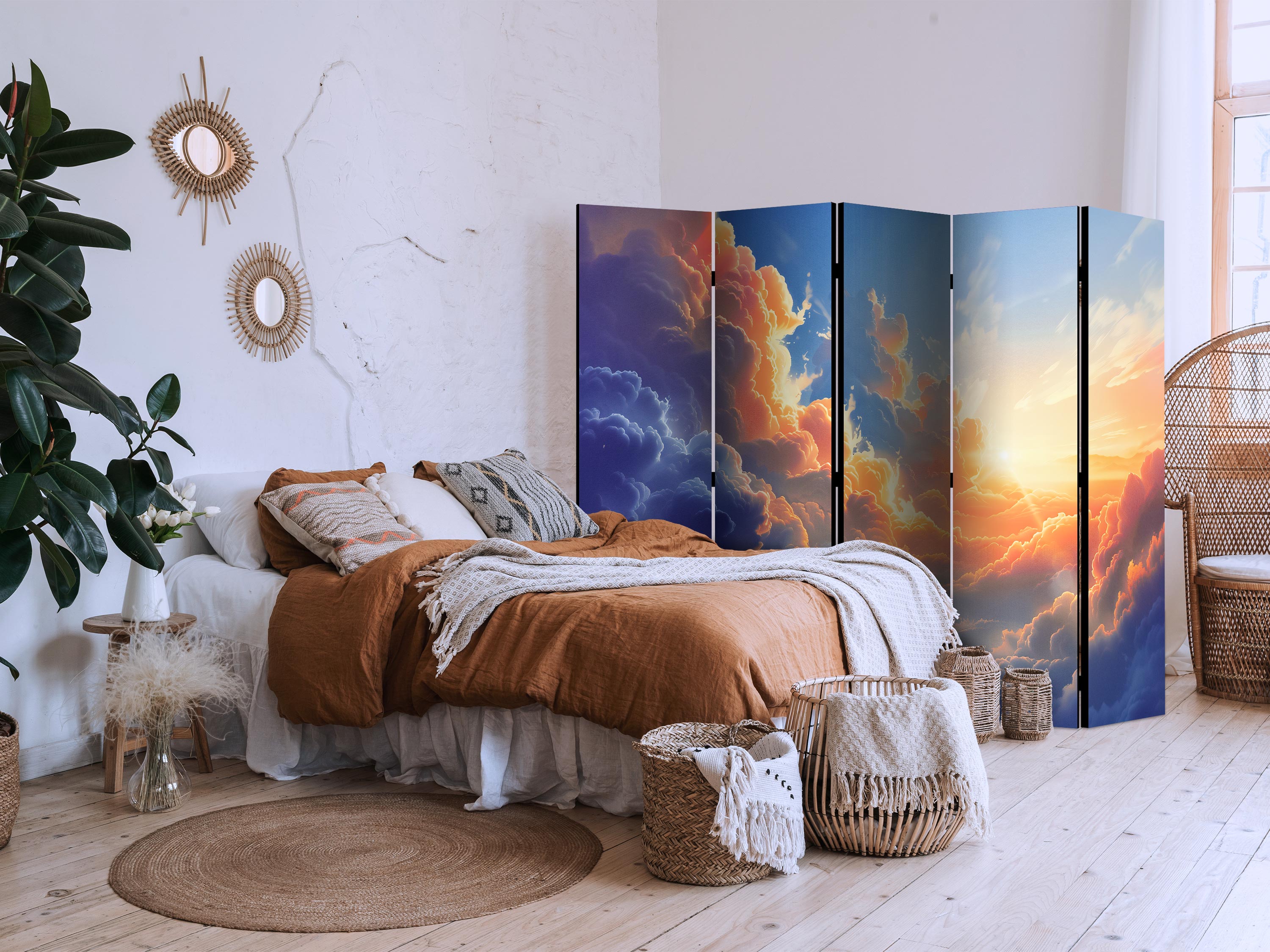 Room Divider - Sunset Over a Cloudy Sea: 5-Panel Landscape