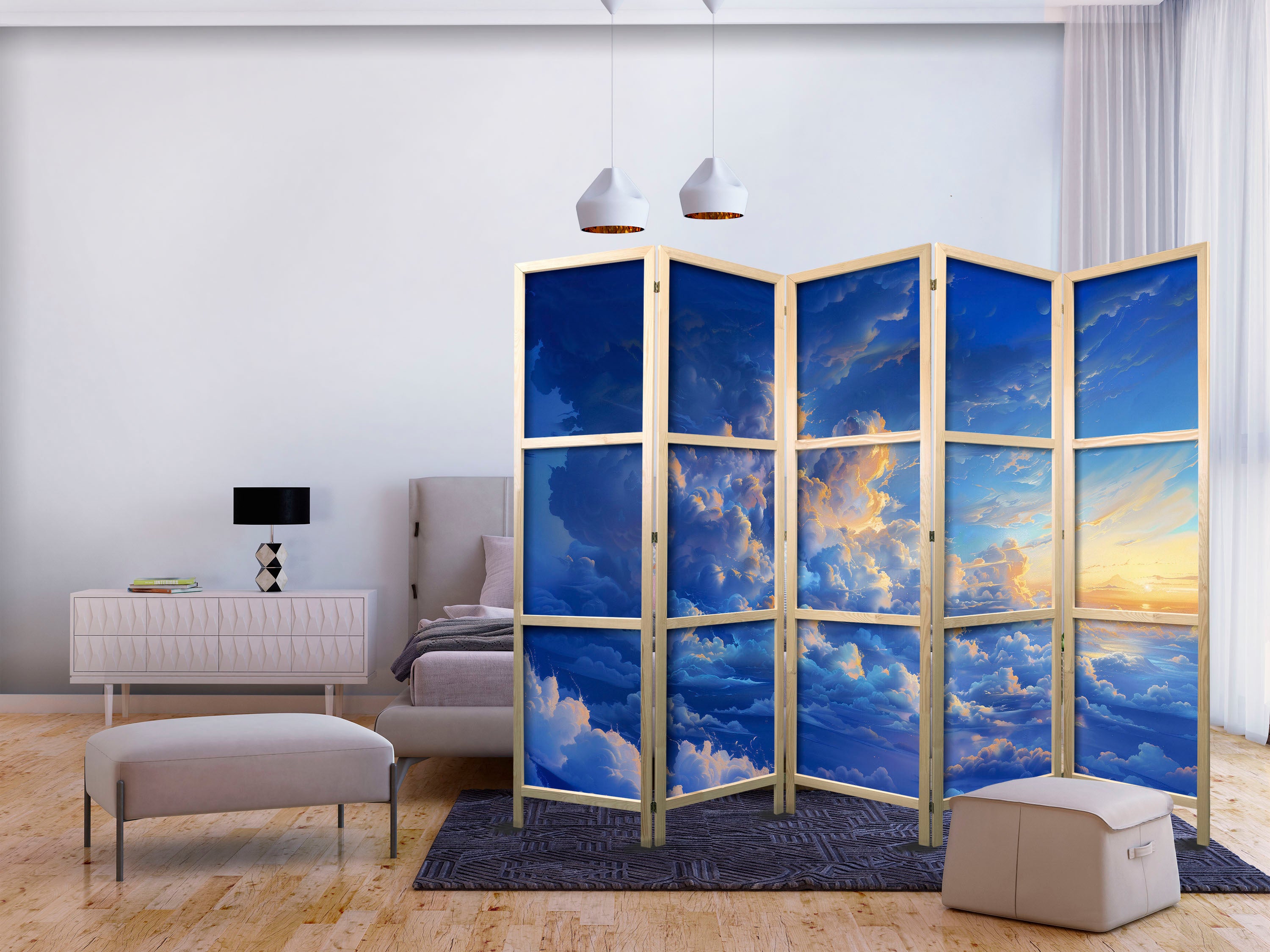 Japanese Room Divider 5-Panel Sky Cloud Artwork